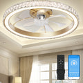 Aipsun 26" Low Profile Modern Crystal Chandelier Ceiling Fans with Lights and Remote, 3000K-6500K Smart Bladeless LED Fan Light, Gold Modern Ceiling Fans with Lights for Bedroom