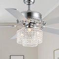 52 Inch Crystal Ceiling Fan with Light and Remote Control, Modern Chandelier Fan with 5 Reversible Wood Blades Chrome Fandelier for Living Room Bedroom (Fine line Crystal-Ceiling Fan)