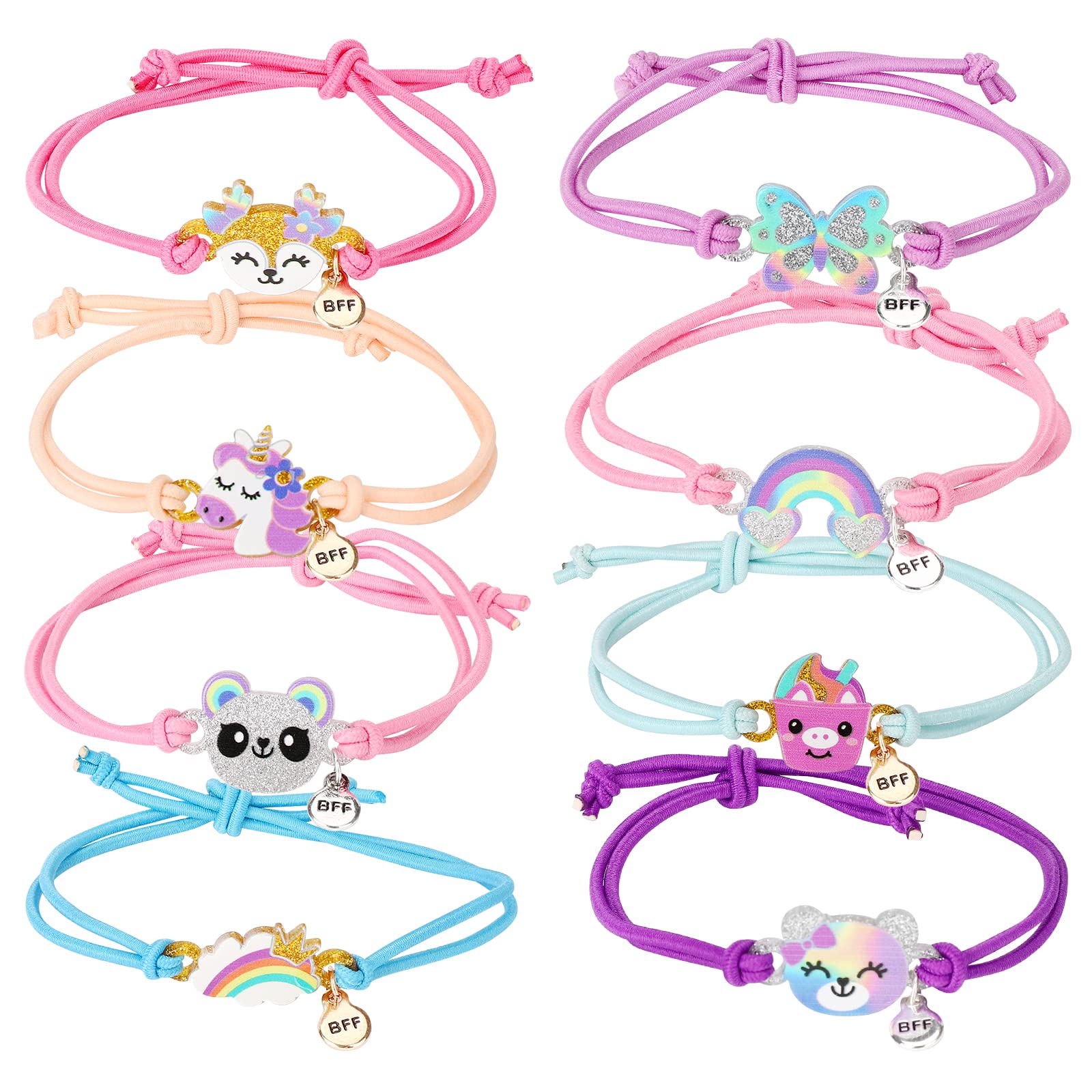 8pcs Kids Butterfly Panda Bracelets - Friendship Bracelet Jewelry - Unicorn Rainbow Pendants - BFF String Wristband - Pretend Play Bracelet - Bulk Bracelet