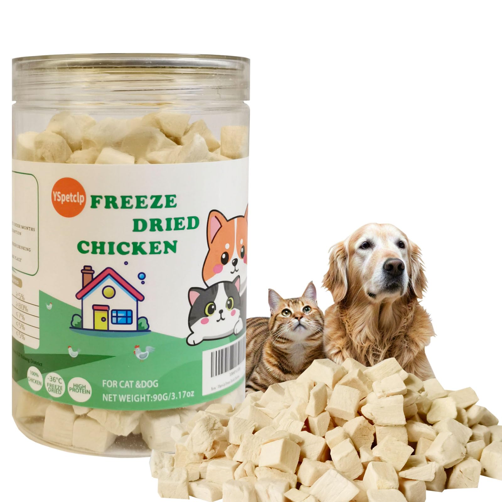 Freeze Dried Chicken Raw Cat and Dog Treats, Healthy Single Ingredient Chicken Breast Cube High Protein Weight Control Traing Treats for Small Dogs Cats Food