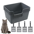 4 Packs Litter Boxes with High Sides, 19.6" Lx15.35 Wx8.6 H Multi Cat Litter Pan for Kitty, Litter Box for Big Cats, Anti-Splashing, Easy to Clean (Grey)