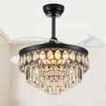 FIDGRA 42 Inch Fandelier Ceiling Fan with Light, Retractable Ceiling Fan with Lights Chandelier Fan for Bedroom, Living Room, 3 Color Temperature, 6 Wind Speed-Black