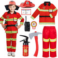 Firefighter Costume for Kids with Tool,Fireman Outfit Toys for Boys and Girls Birthday Halloween Party Dress Up 8PCS