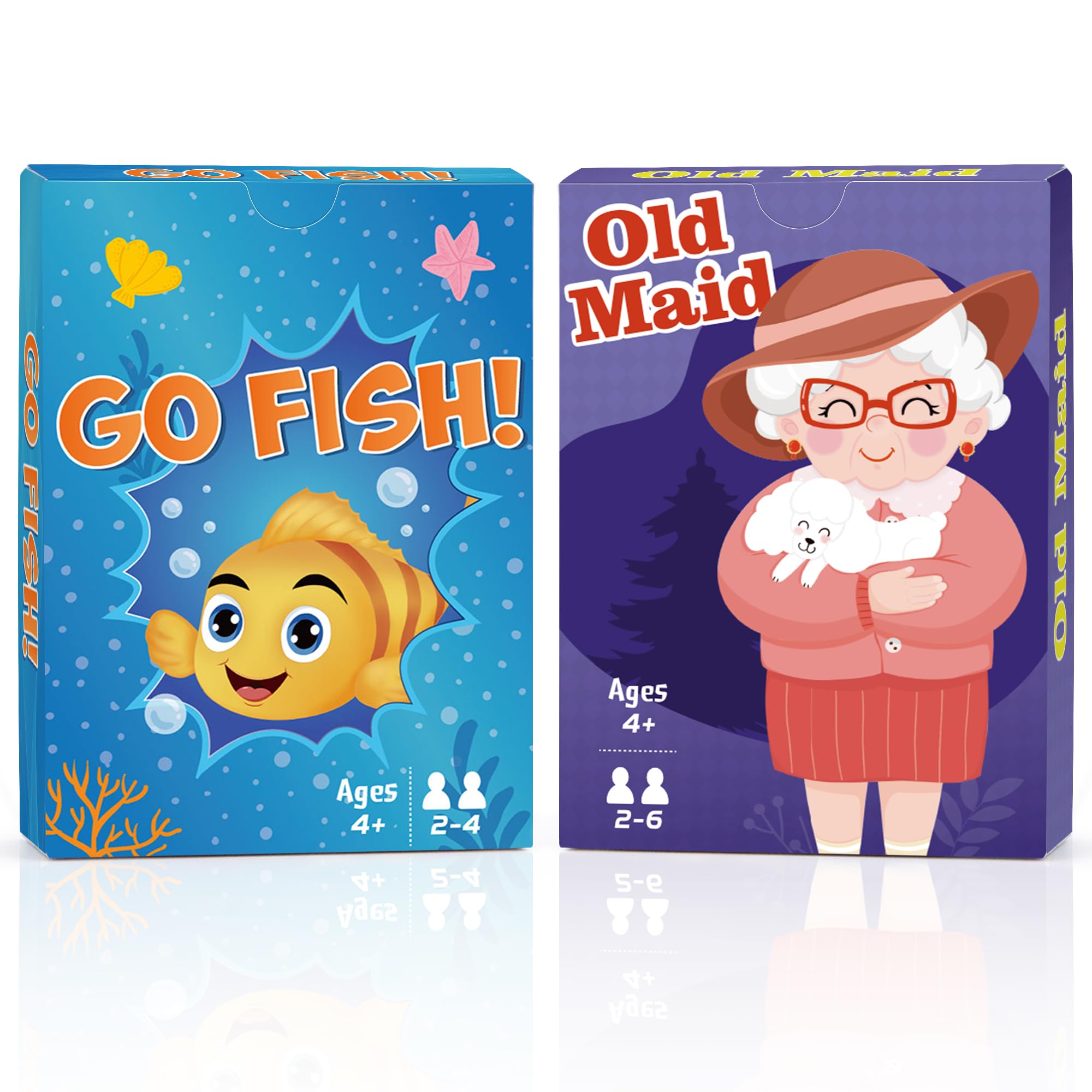 Card Games,Go Fish and Old Maid Card Game for Kids Ages 4-8,Fun Classic Interactive Games for Kids Toddlers Adults,Perfect for Stocking Stuffers Gifts,Family Game Night Party Games(Go Fish&Old Maid)