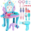 Toddler Frozen Vanity Table and Chair, Girls Magic Makeup Set with Mirror and Lights & Music, Kids Pretend Play Toys for 2 3 4 5 Year Old Girl Princess Dress Playset Birthday Gifts Ages 2-4 3-5