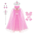 Princess Cape Set 8 Pieces Girls Princess Cloak, Kids Fairy Tulle Princess Dress Up Clothes Cape for Toddler Girls 3-8 Birthday Party Halloween Dressing Up with Crown Wand Accessories