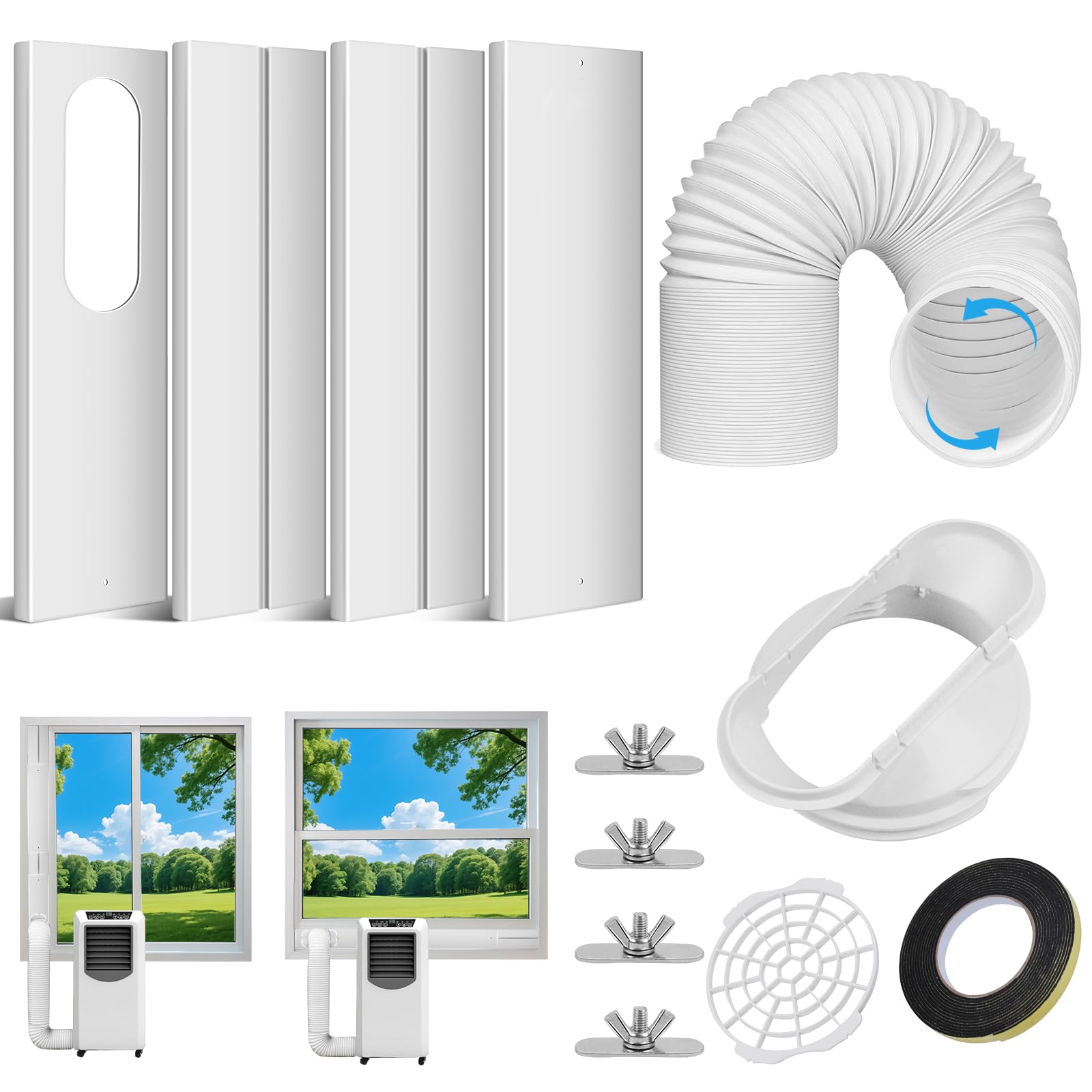 Portable Air Conditioner Window Vent Kit: Qoosea Adjustable AC Window Seal Kit with 5.1 & 5.9 Inch Exhaust Hose Sliding Window Upgraded Adjustable AC Vent Kit for Sliding Horizontal & Vertical Windows