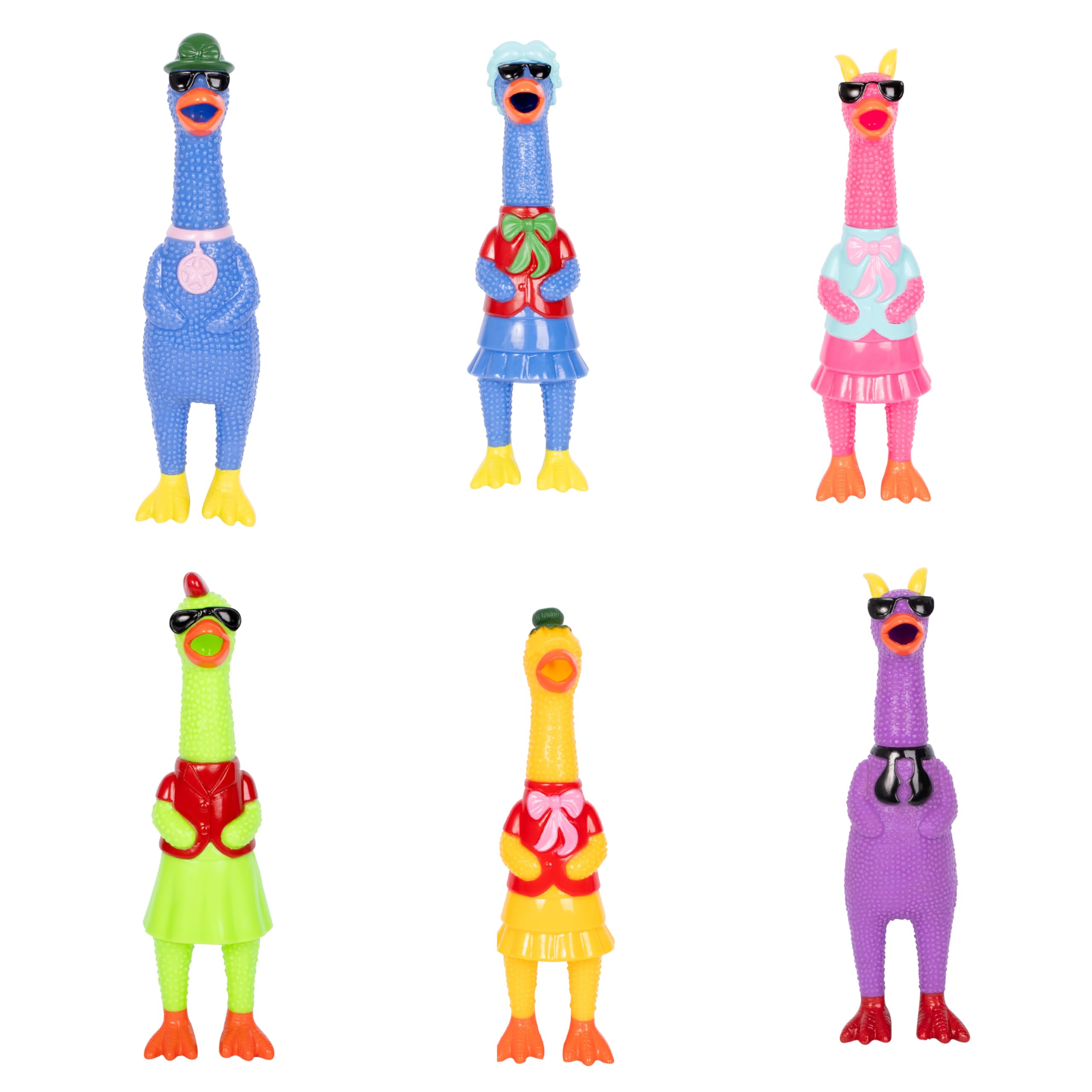 Sunny Days Entertainment Toymendous Screaming Chicken – 12” Squeeze Toy with Loud Screaming Sound, Assorted Colors & Funny Outfits, Textured Sensory Toy for Pranks, Gag Gifts & Dogs, Styles May Vary