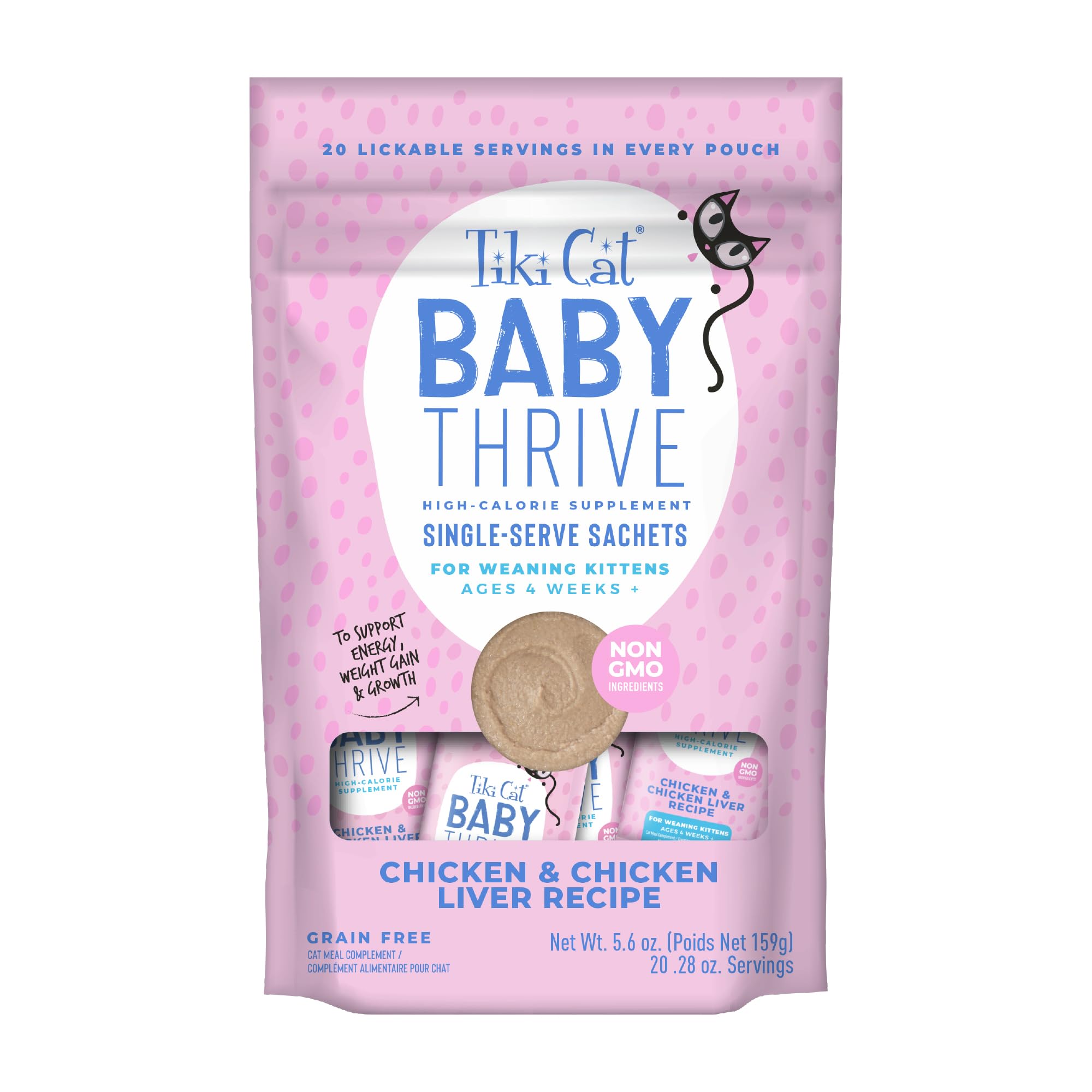 Tiki Cat Baby Thrive, Chicken & Chicken Liver Mousse, 5.6 oz. Pouch (20 Individual Servings)