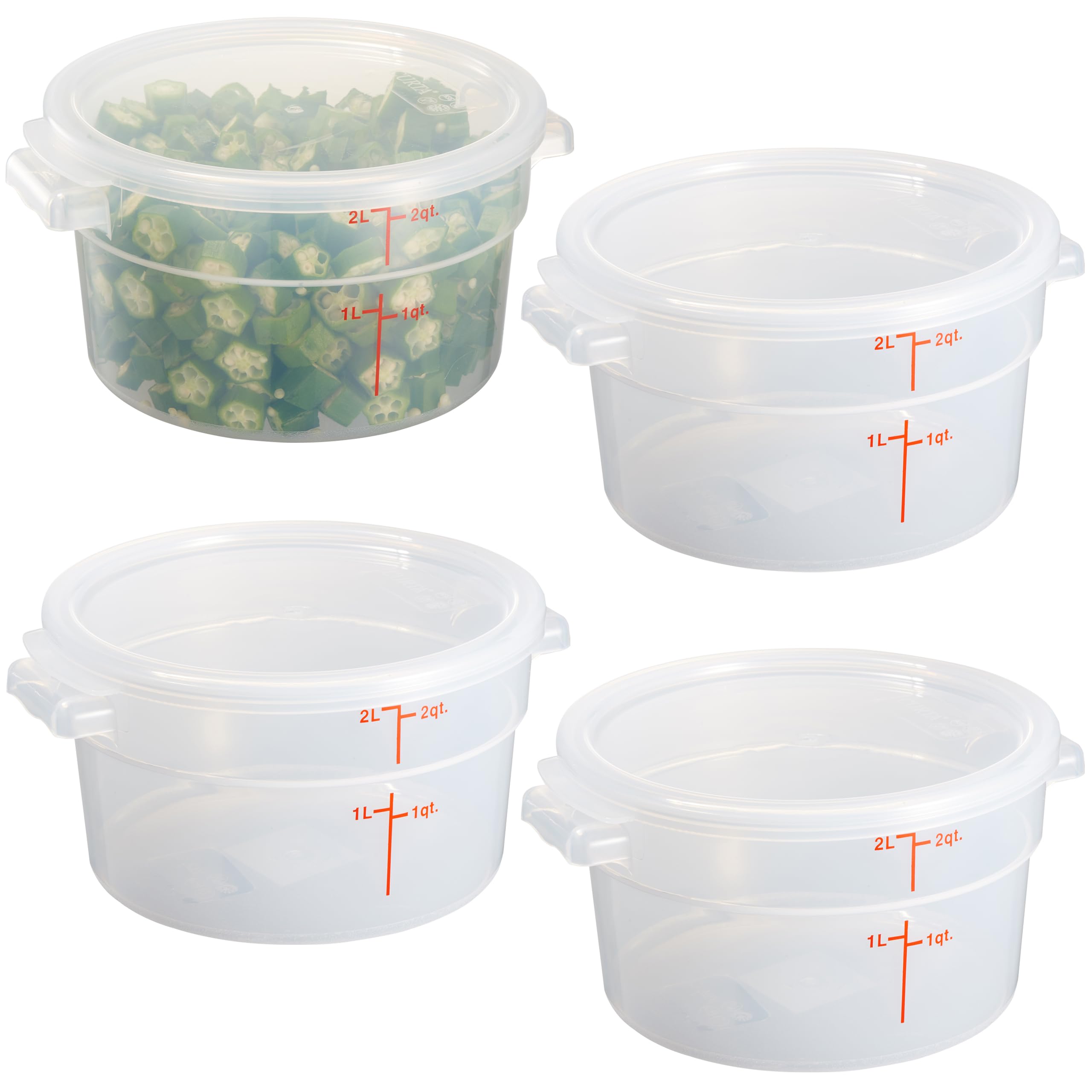 2 Quart Translucent Round Food Storage Container with Lid, Pack of 4 – NSF Listed, BPA-Free, Commercial-Grade Polypropylene, Freezer & Dishwasher Safe, Non-Stick, Easy-Read Graduations
