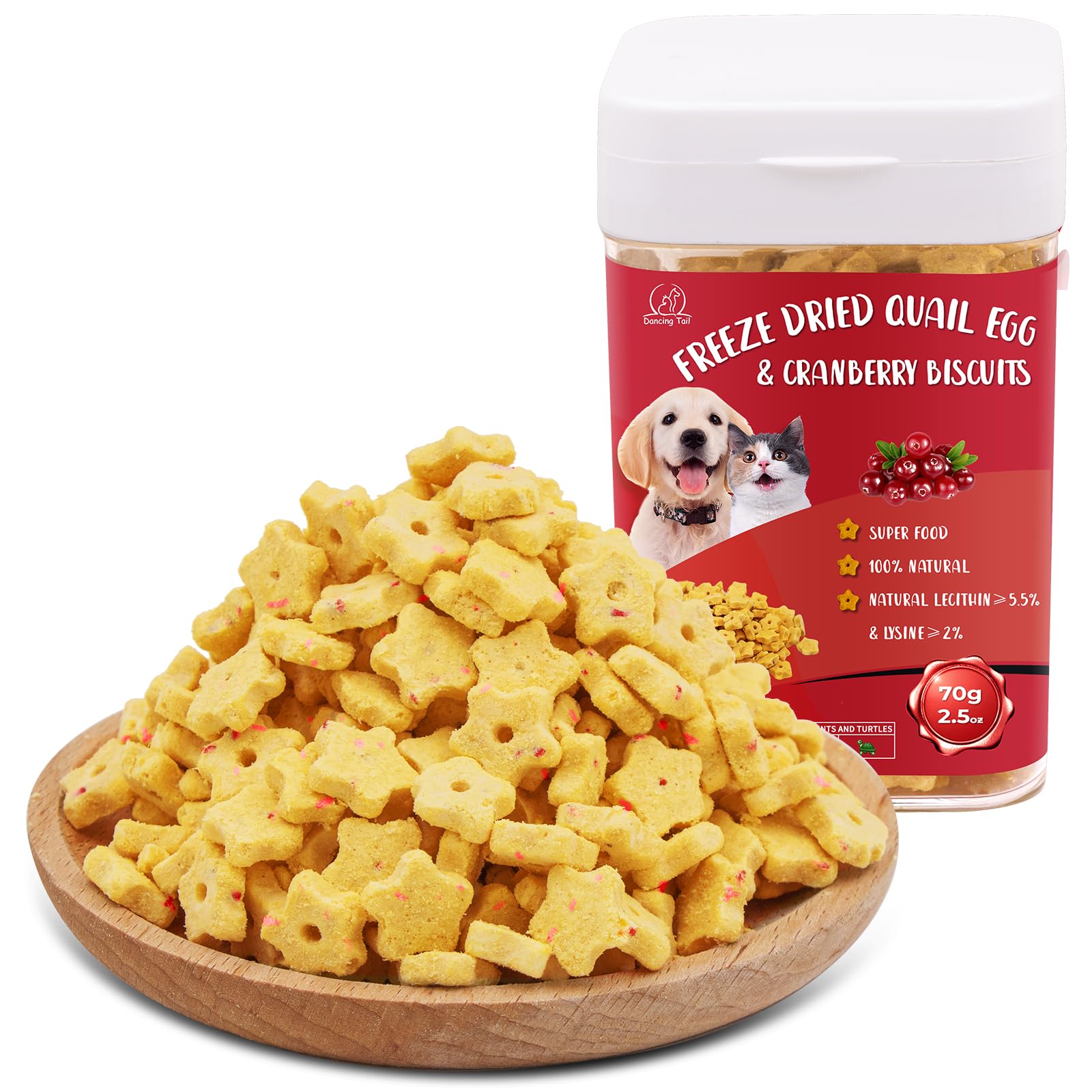 Dancing Tail Freeze Dried Quail Egg Yolk & Cranberry Cube Cat & Dog Treats Biscuits, Dehydrated Healthy Tasty Snack for Training 2.5 Ounce