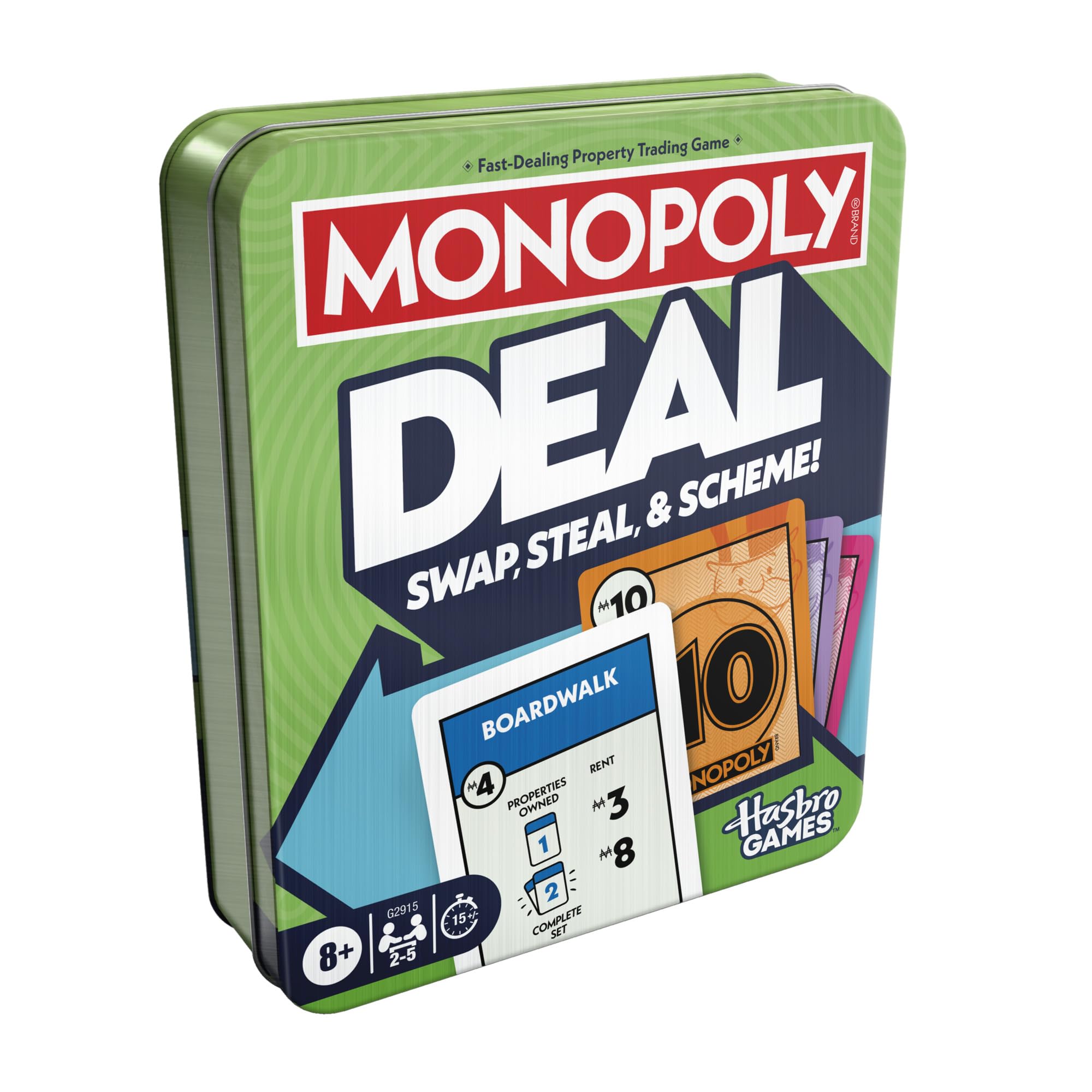 Monopoly Deal Card Game in Collectible Storage Tin | Ages 8+ | 2-5 Players | 15 Mins. | Fun Family Games for Kids, Teens, and Adults | Travel Games (Amazon Exclusive)