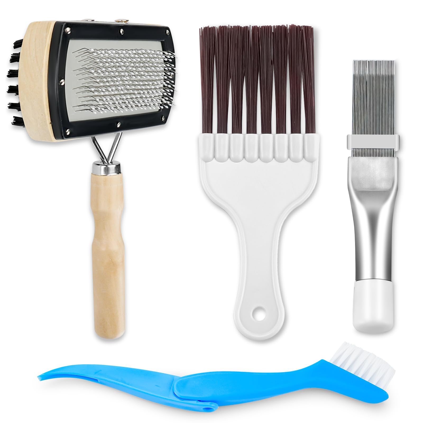 Cenipar Air Conditioner Fin Comb Set 4PCS AC Fin Comb Straightener Include Dual-Sided HVAC Coil Cleaning Brush, Metal Radiator Fin Comb, Blue Folding Brush and Brown Brush Air Conditioner Fin