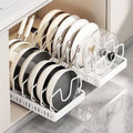 2 Pack Pull Out Pots and Pans Organizer for Cabinet & Countertop, Kitchen Cabinet Organizer with 8 Adjustable Dividers, Storage for Pot Lid, Dishes, Bakeware, White