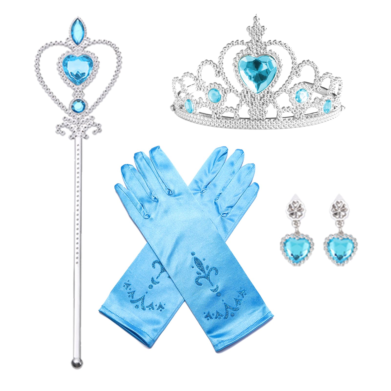 4Pcs Princess Dress Up Accessories for Princess Costume Crown Wand Gift for Girls Christmas Party Halloween Cosplay