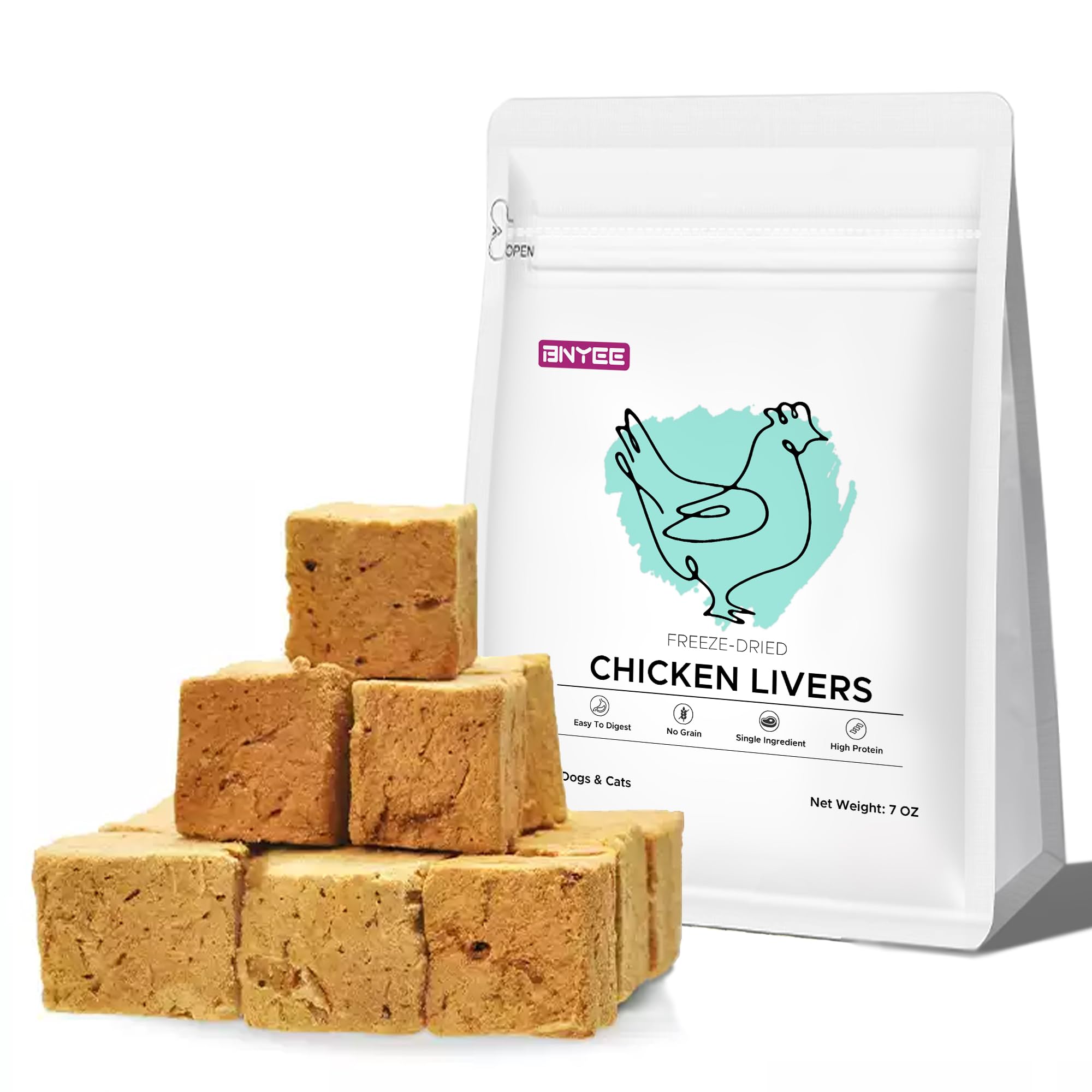 7 OZ Freeze Dried Chicken Liver Treats for Dogs Cats, High Protein Raw Dog Food Topper, Single Fresh Ingredient Treats, Rawhide Free