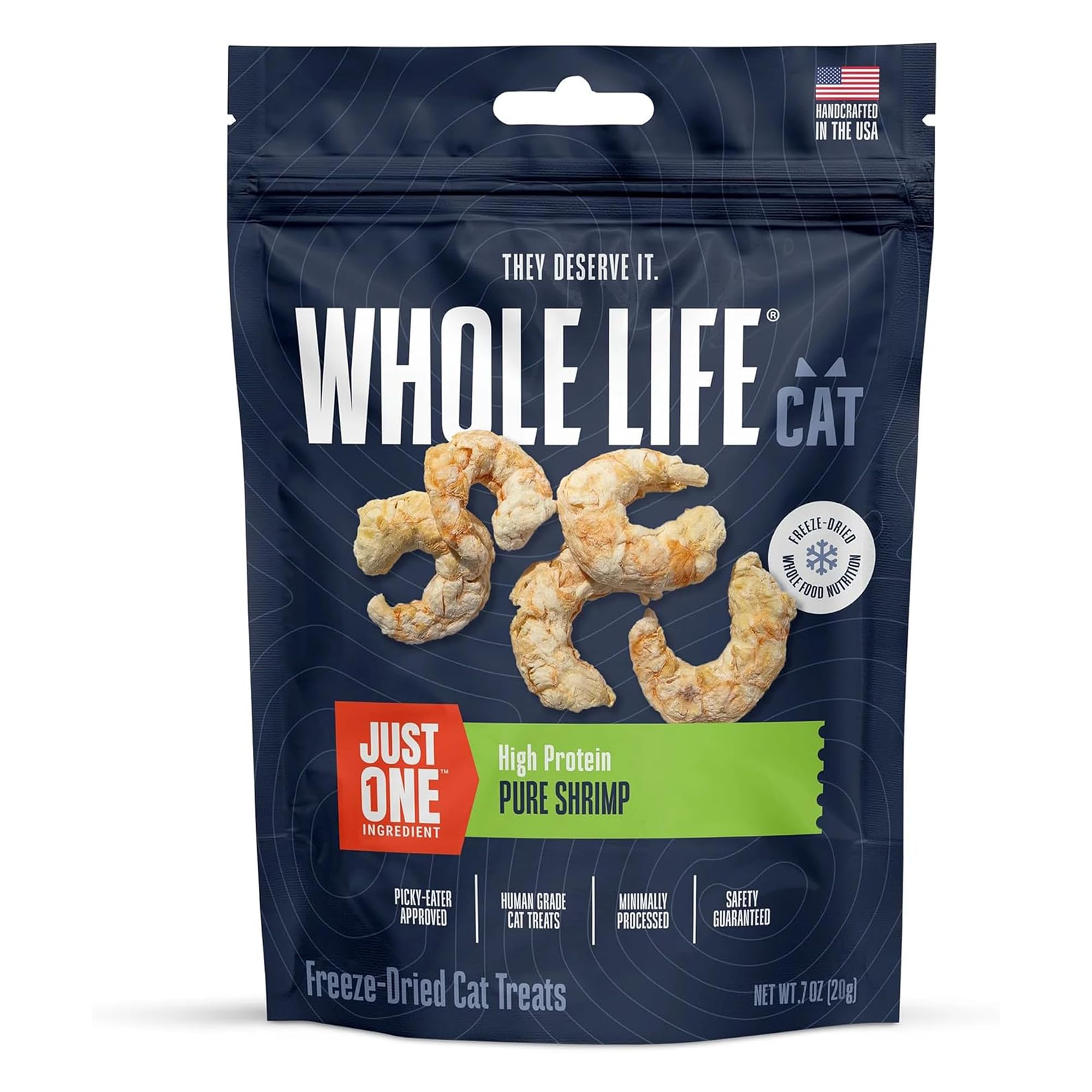 Whole Life Cat Just One Shrimp Freeze Dried Cat Treats - Human Grade High Protein Food, Healthy Training Snacks, Freeze Dried Shrimp Food Toppers, USA Made Natural Treats - .7 oz (Pack of 1)