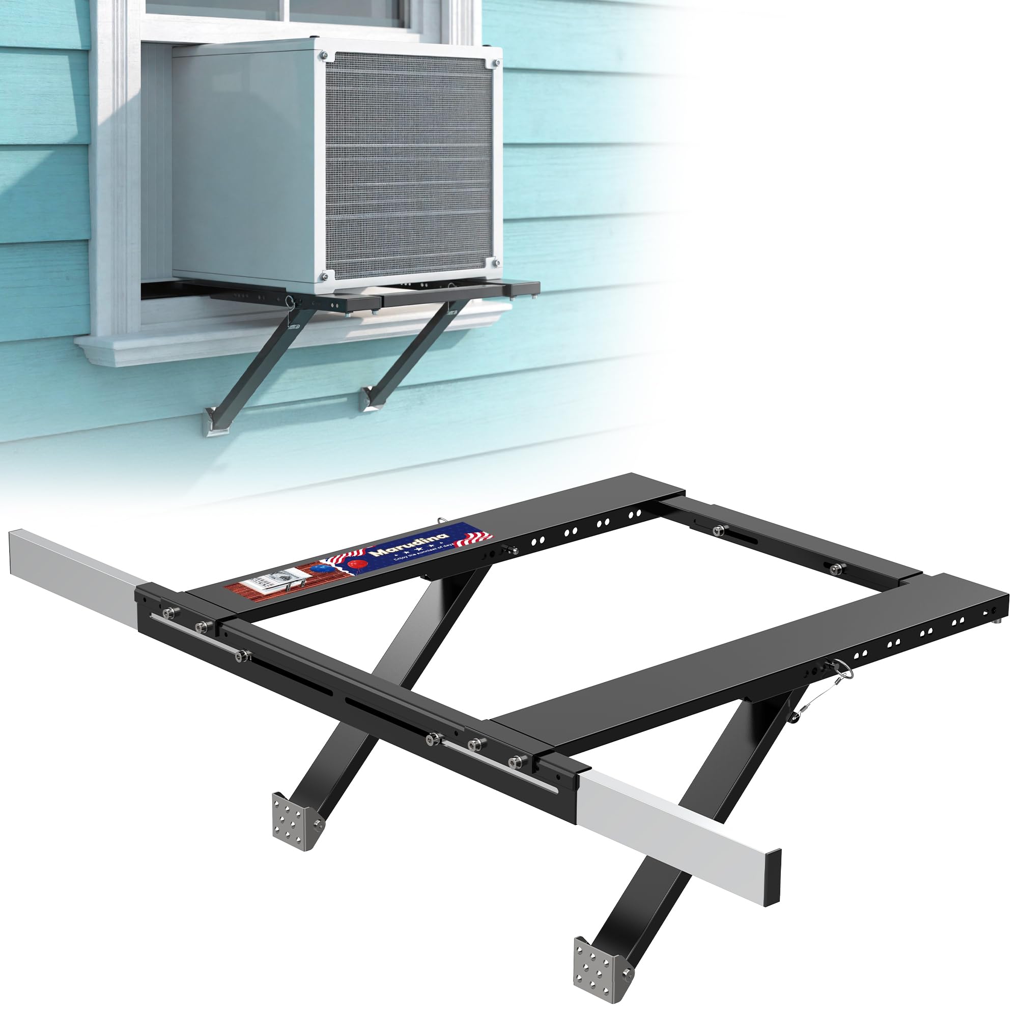 Marudina No-Drill Window AC Bracket,Adjustable Heavy-Duty Air Conditioner Support Bracket Up to 300LBS,Fits Single/Double-Hung Windows,Quick Installation & Removal,Renter-Friendly
