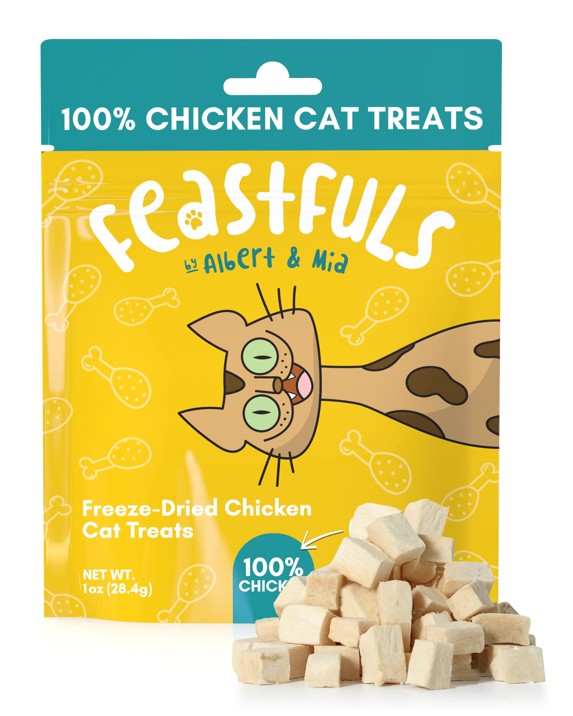 Feastfuls Freeze Dried Cat Treats - 100% Freeze Dried Chicken Breast, Soft, Healthy Cat Treats, High in Protein, Extra Tasty, Great for Training Cats, as Snack and Kitty Food Topper (1oz)