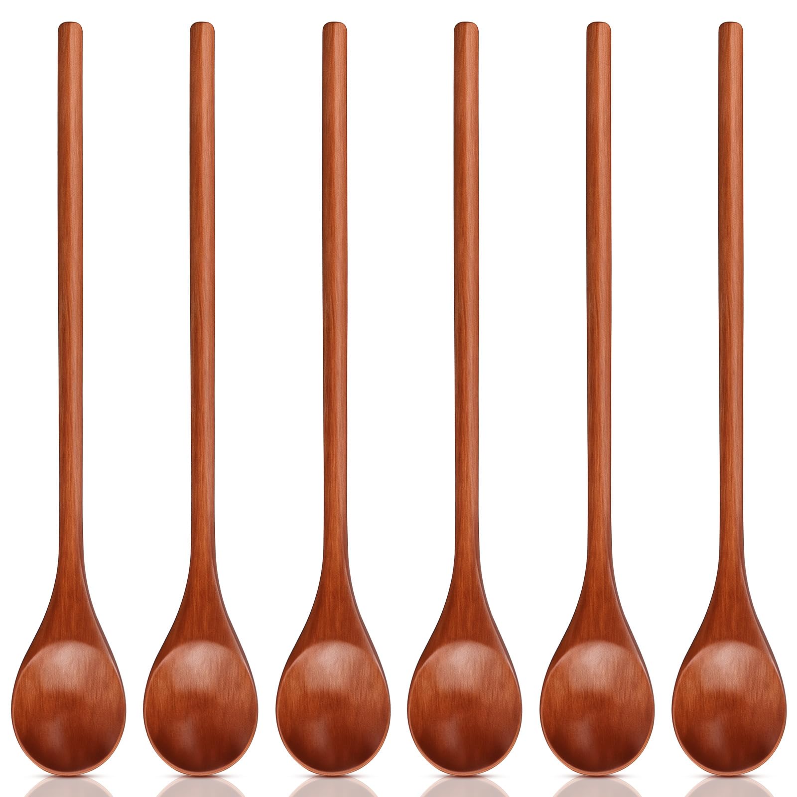 6 Pcs Small Wooden Spoons - Long Handle Mini Wooden Mixing Spoons, Handmade Wood Coffee Stirring Honey Spoon, Wood Iced Tea Spoon Non-Stick Kitchen Utensils for Mixing, Tasting & Serving