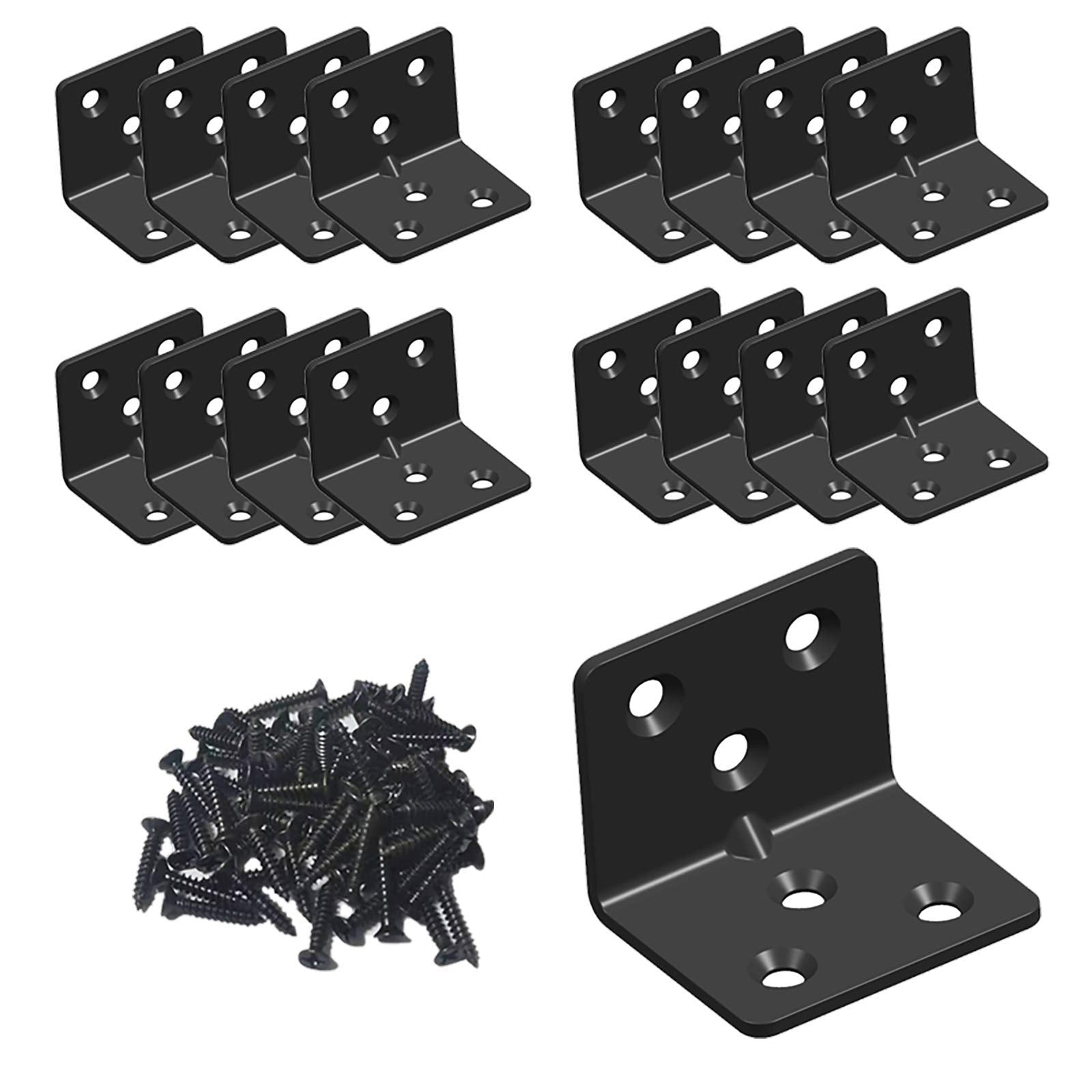 Black Stainless Steel Shelf Bracket,Joint Right Angle Bracket,L Shape Heavy Duty Metal Corner Brace Shelf Supporter for Wood Aufuga (16, 1.5x1.2x1.2)