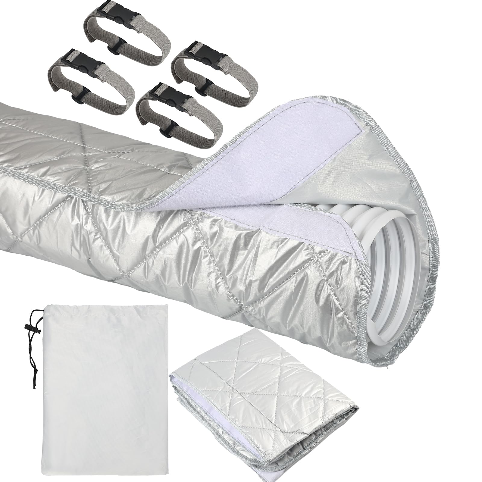 Portable AC Hose Cover Wrap, Portable AC Hose Insulation Sleeve with Storage Bag Extra-Thick Insulated Exhaust Hose Cover for 5” & 5.9”AC Vent Hoses 57x 24.8" Wide Velcro 4 Elastic Straps