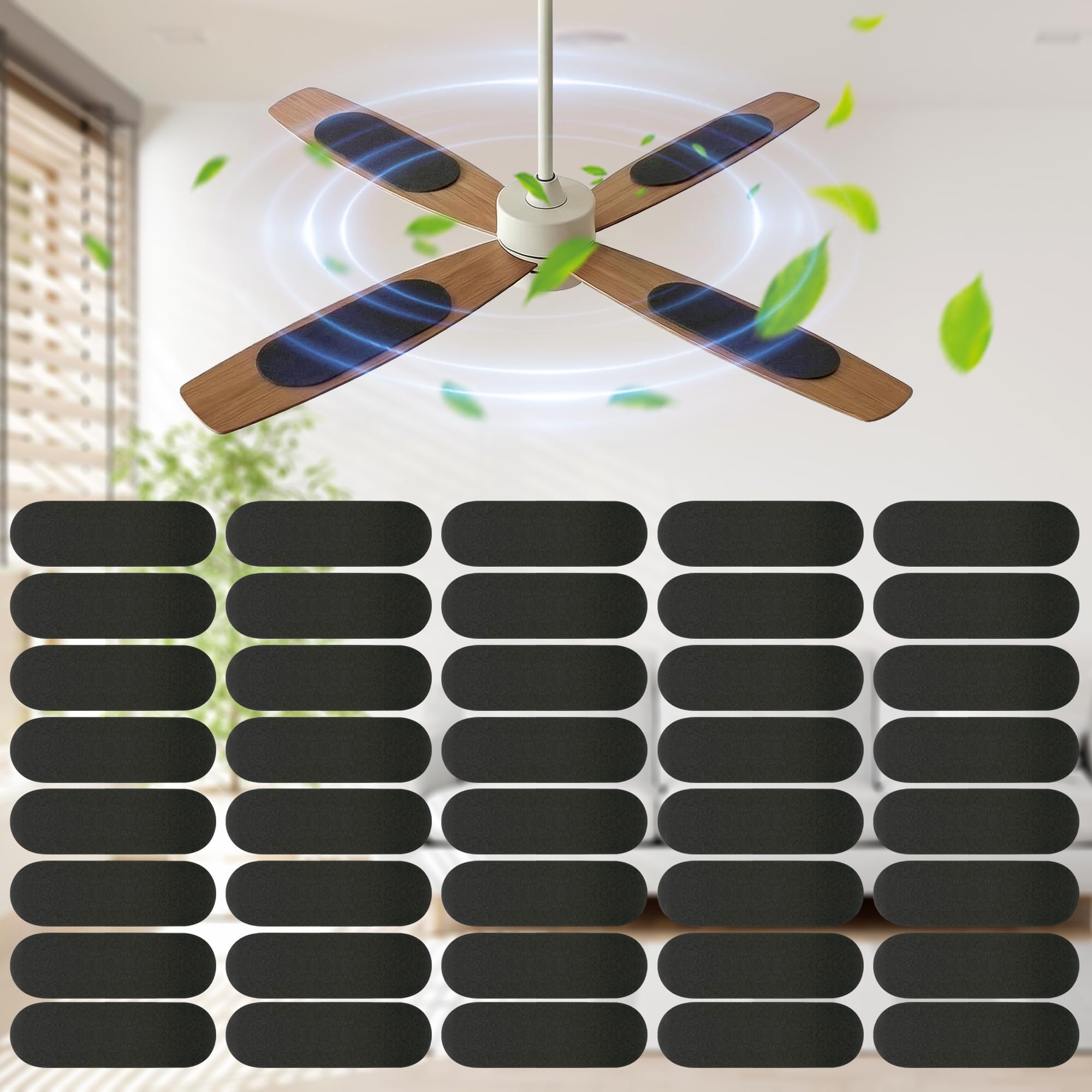 40 Packs Ceiling Fan Filters for Blades, Activated Coconut Shell Carbon Ceiling Fan Air Purifier Pads, Universal Easy Stick Ceiling Fans Filter Dust Catcher Pads for Dust, Dander & Odors