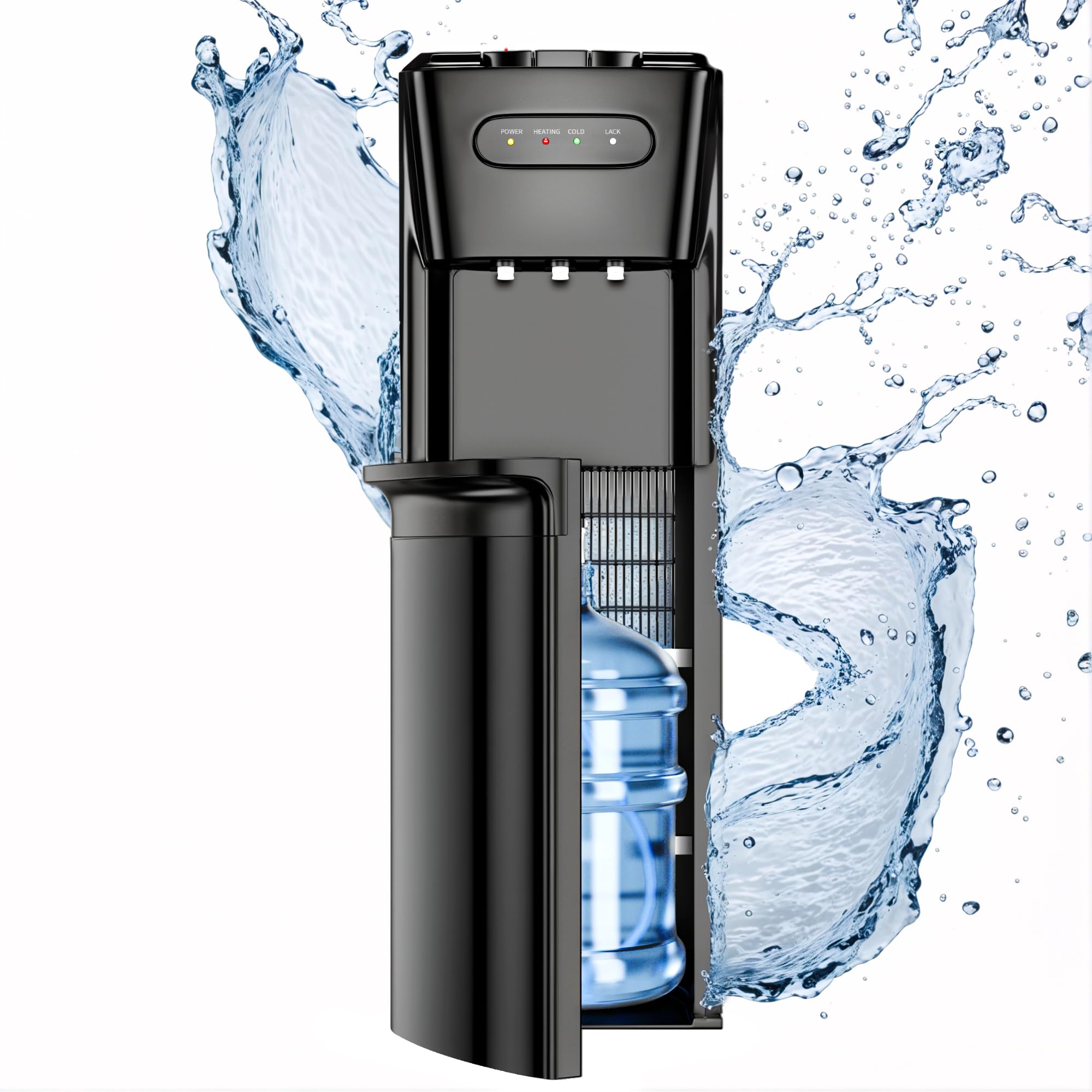 Bottom Loading Water Cooler Dispenser?3 Temperature Settings - Hot, Cold & Room, Empty Bottle Indicator, Child Safety Lock, Ideal for Office, Home, Living Room, Matte Black