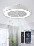 LEDIARY 20 Inch Low Profile Ceiling Fan With Light, Led Bladeless Ceiling Fans, Remote Control Enclosed Flush Mount Ceiling Fan With Timming, 3000-6000K, 6 Wind Speed, 3000LM, 57W-White