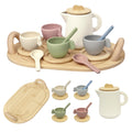 Wooden Tea Set for Toddlers 3-5, 15 Piece Tea Party Set with Teapot, Cups, Spoons and Tray for Girls and Boys, Pretend Play Kids Kitchen Accessories for Ages 3-6