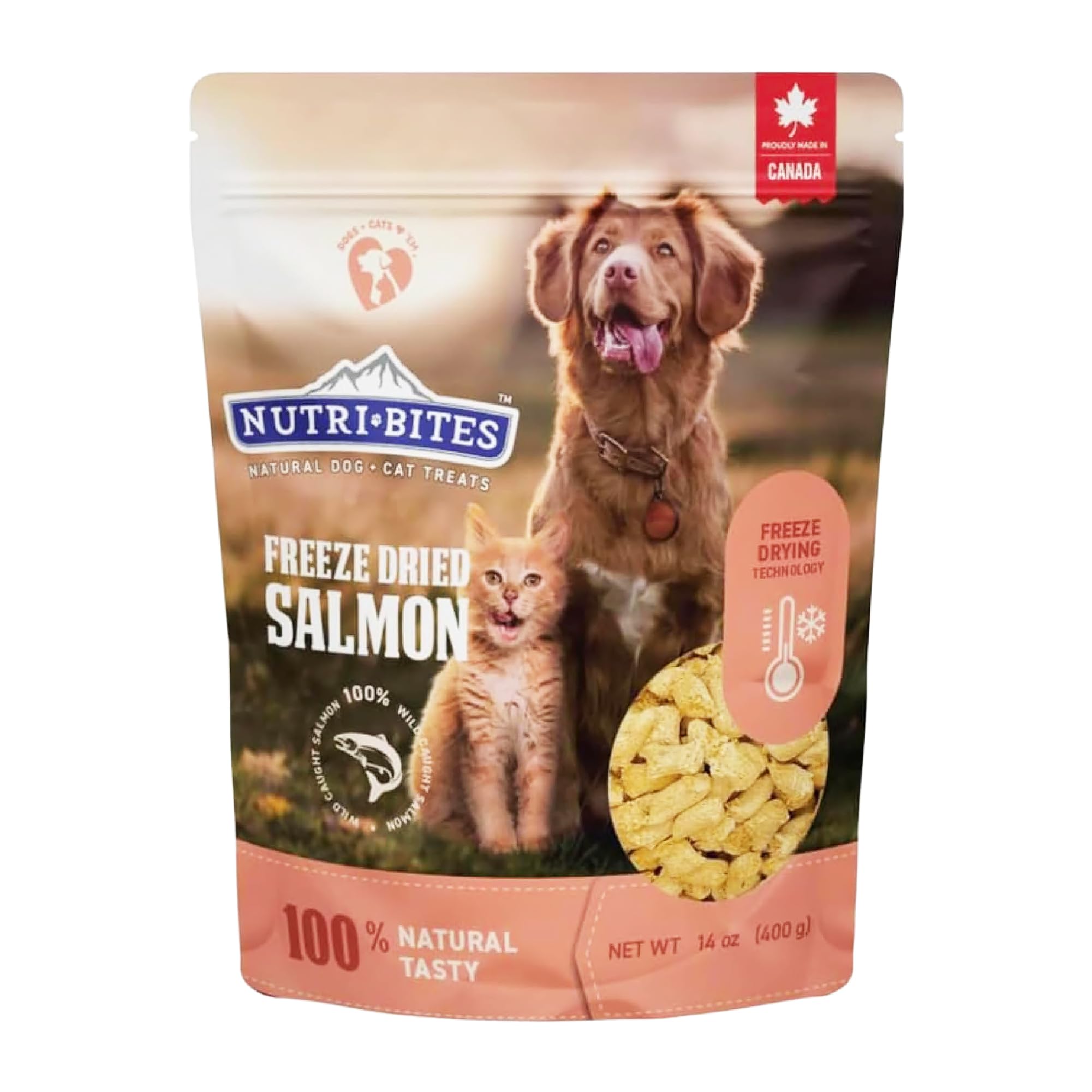 Nutri Bites Freeze Dried Salmon Dog & Cat Treats, 14oz | Healthy Pet Training Treats or Food Topper | All Natural, 1 Single Animal Protein, High Protein