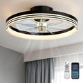 AKOFUN 18" Ceiling Fans with Lights and Remote, Low Profile Flush Mount Ceiling Fan with Light, 3000-6500K Dimmable LED Fan Light, Modern Bladeless Fandelier Ceiling Fans for Bedroom, Black Stripes