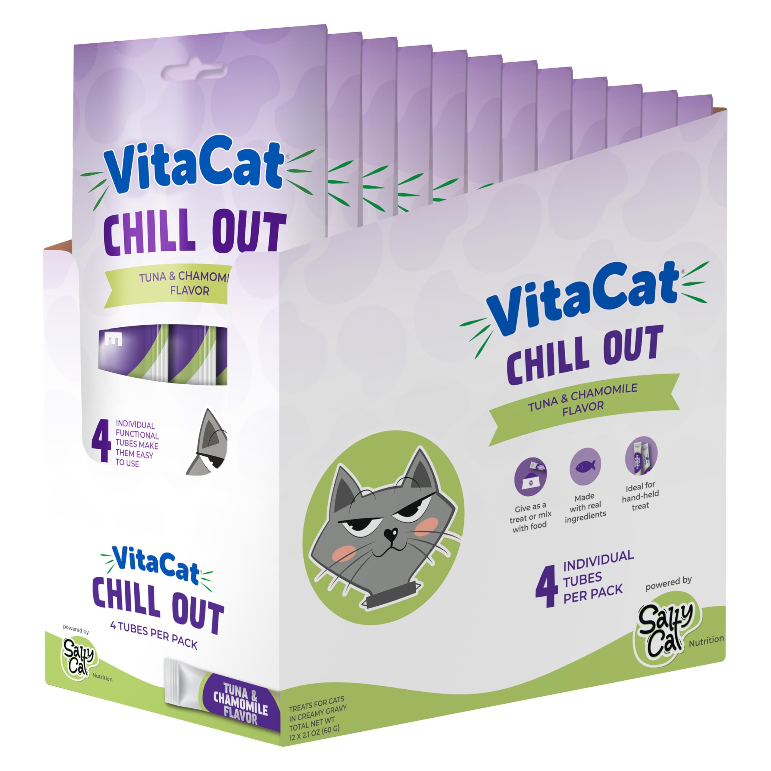 Salty Cat VitaCat Chill Out Natural Creamy Tuna & Pumpkin Functional Tube Treats for Cats, 15g (12 Pack)