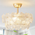 youngrender Gold Crystal Fandelier Ceiling Fan with Light, 20" Gold Flower Ceiling Fans with Lights Remote Control, Mid-Century Caged with 6 Speeds for Bedroom, Nursery, Living Room