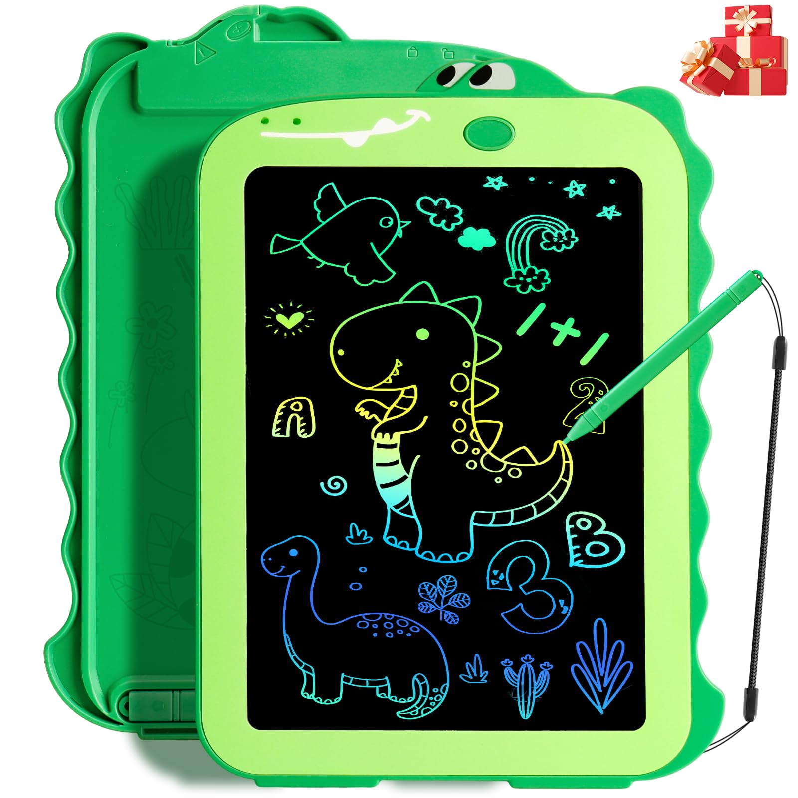 Teriph LCD Writing Tablet for Kids, Colorful Toddlers Toys Drawing Board, Educational Kid Toys, Doodle Pad Dinosaur Toy for 3 4 5 6 7 8 Year Old Boys Girls Birthday Party Xmas,8.5inch & Green