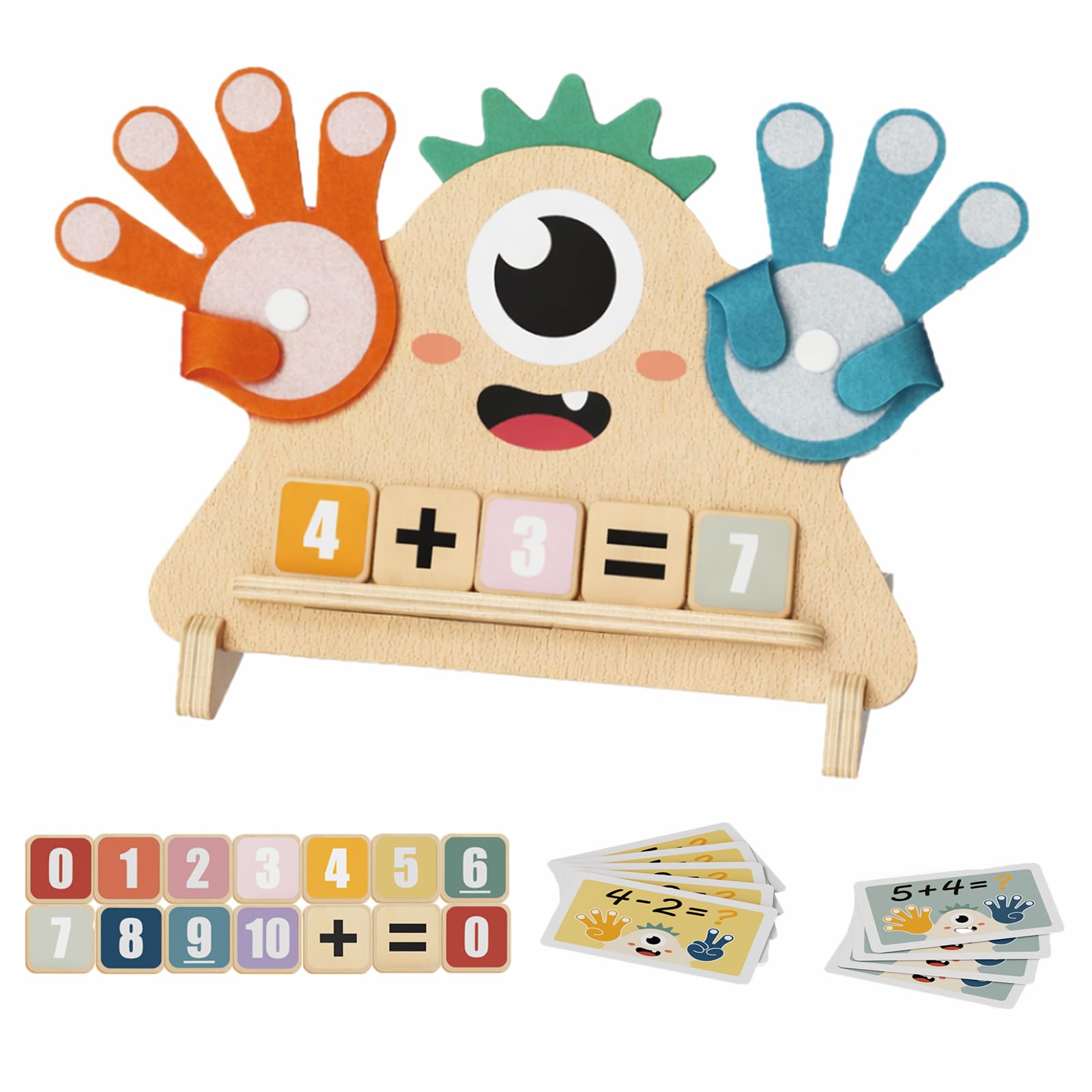 Finger Counting Math Toy for Kids 3-5, Montessori Monster Math Toy with Number Blocks, Hands-On Addition & Subtraction Learning Toy, Educational Birthday Gift for Toddlers