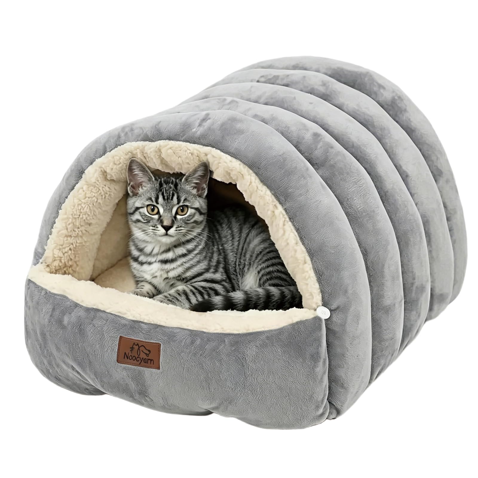 Covered Cat Bed Cave for Indoor Cats, 2-in-1 Enclosed Pet Bed for Small Dogs and Kittens with Zippered Washable Cat Mats, Cat House Bed, Grey