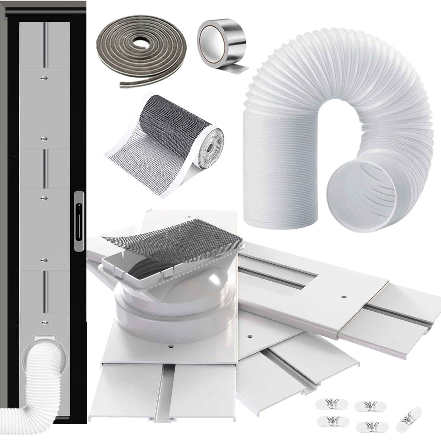 95" Sliding Door AC Vent Kit with ? 5.9"AC Hose Filter Screen & Weather Stripping Universal 5.0/5.9 Inch Coupler for Window/Sliding Glass Door Portable AC Energy Saving Airtight Seal Pancel