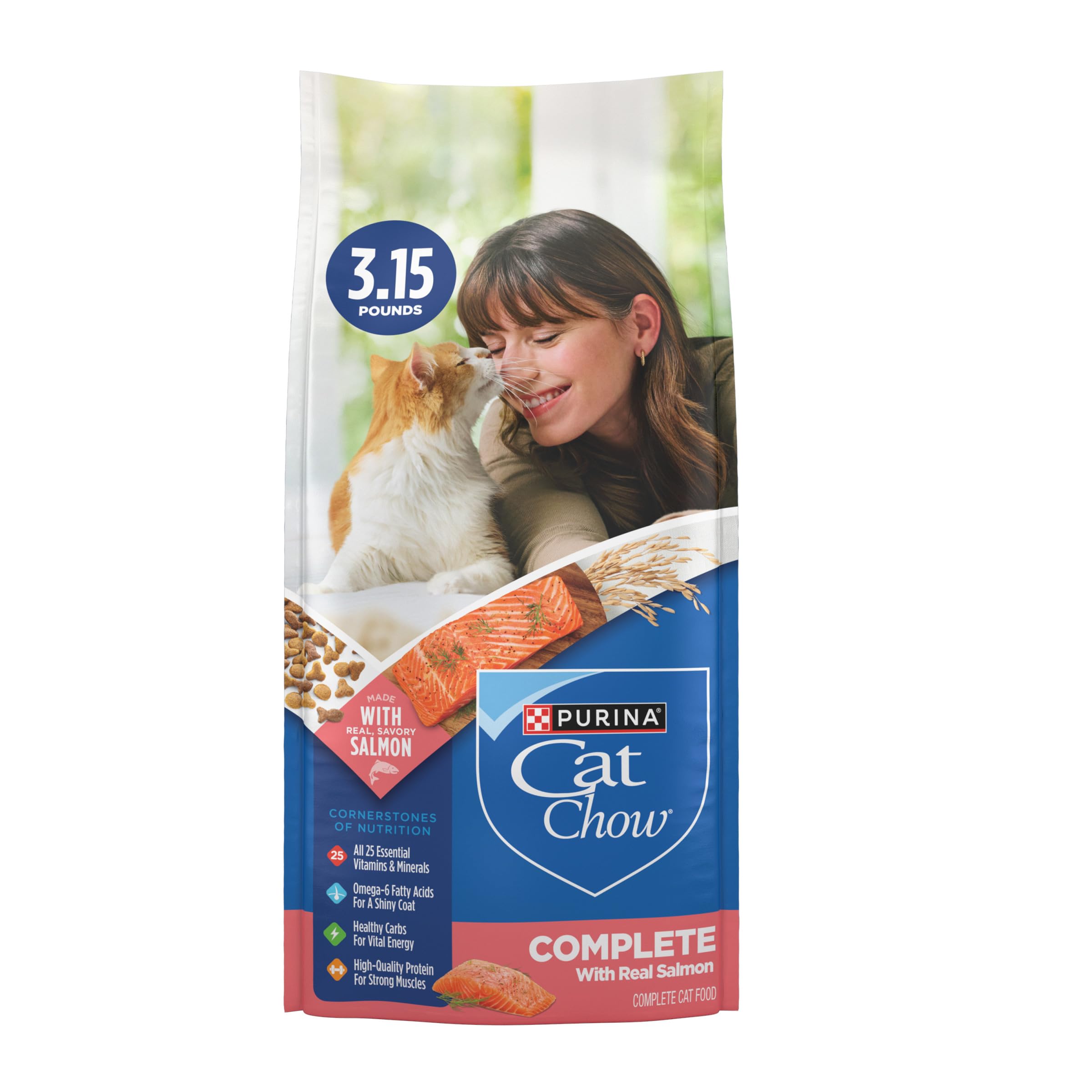 Purina Cat Chow Complete High Protein Dry Cat Food With Real Salmon - (Pack of 4) 3.15 lb. Bags