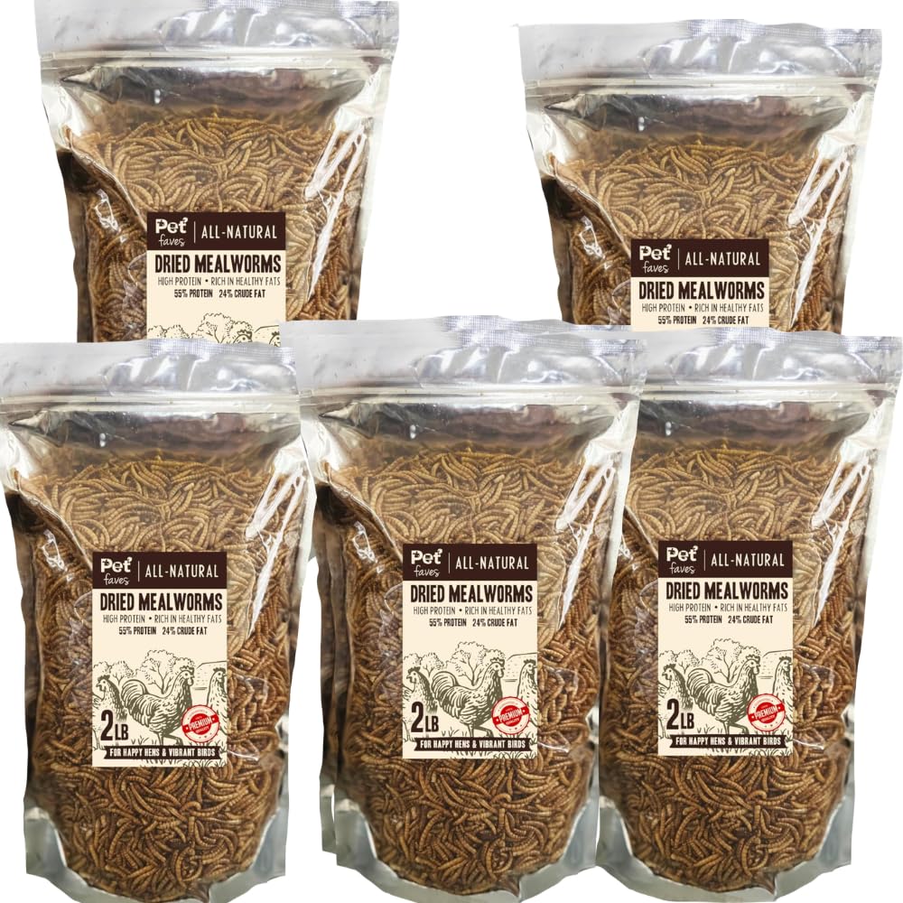 Pet Faves Dried Mealworms for Chickens, Birds, Hamster, Reptile and Turtle - Premium Non-GMO Treats with 55% Protein for Laying Hens - Organic Food for Wild Bird, Bluebirds, Robins, Cardinals (10LB)
