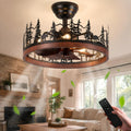 Farmhouse Rustic Ceiling Fan with Light and Remote, 21 Inch Flush Mount Vintage Bladeless Rustic Chandeliers Fan, Rustic Ceiling Fan for Living Room, Bedroom, Hallway, Entryway Lighting