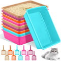 Amyhill 10 Pcs Open Cat Litter Box Kitten Litter Pan with 10 Scooper Medium Plastic Pet Tray Durable Nonstick Kitten Box for Indoor Pets Cats Rabbit Supply Easy to Clean,14.6x10.6x3.4 Inch, 5 Color