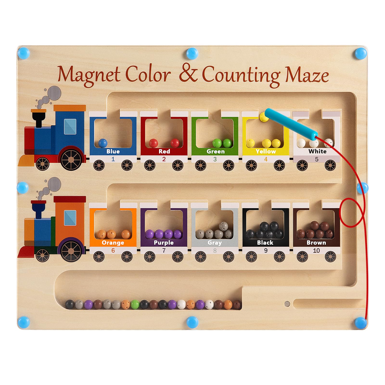 Poycuna Magnetic Color and Number Maze Board Wooden Montessori Fine Motor Skills Toys for 3 4 Year Old Preschool Learning Activities Classroom Must Haves Sorting Travel Toys for Toddlers Boys Girls