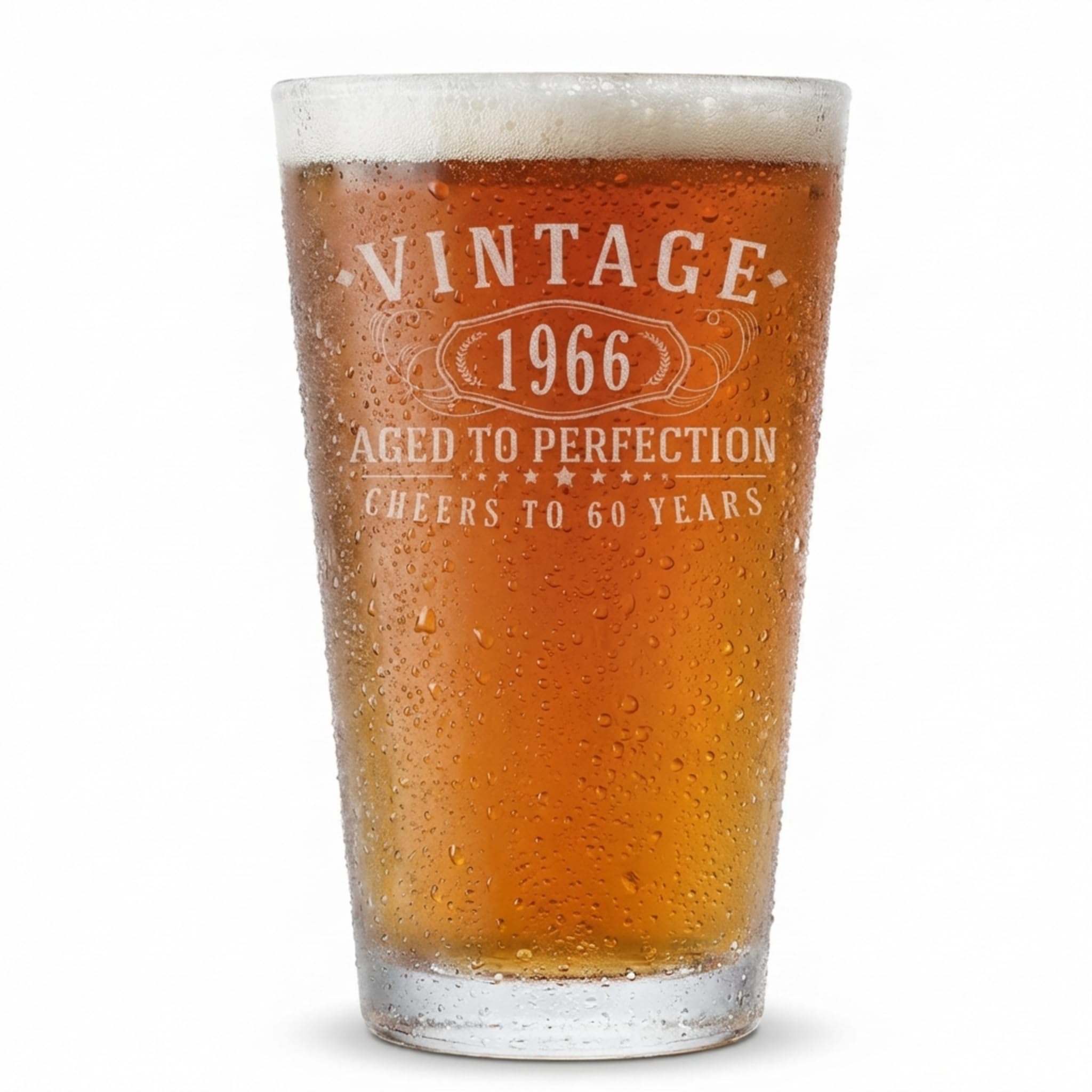 Spotted Dog Company Vintage 1966 Etched 16oz Pint Glass – Happy 60th Birthday Gifts for Men Women, Cheers to Turning 60 Year Old Man Decoration Decor, Anniversary Bday Party Favors Supplies, 1.0