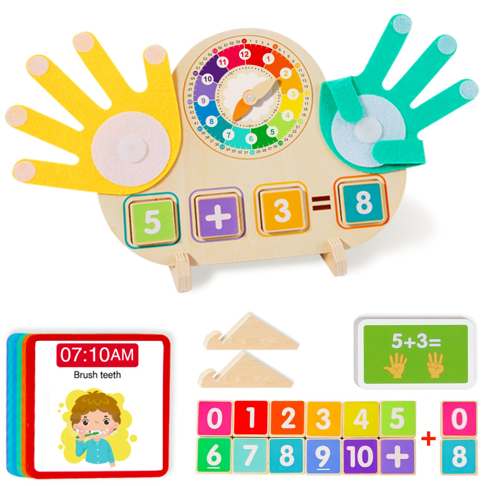 2-in-1 Math Manipulatives Number Counting Blocks Toys & Teaching Clock, Preschool Learning Activities for Toddlers 2-4, Educational Montessori Toys for 3 4 5 Year Old Boys Girls Birthday Gift
