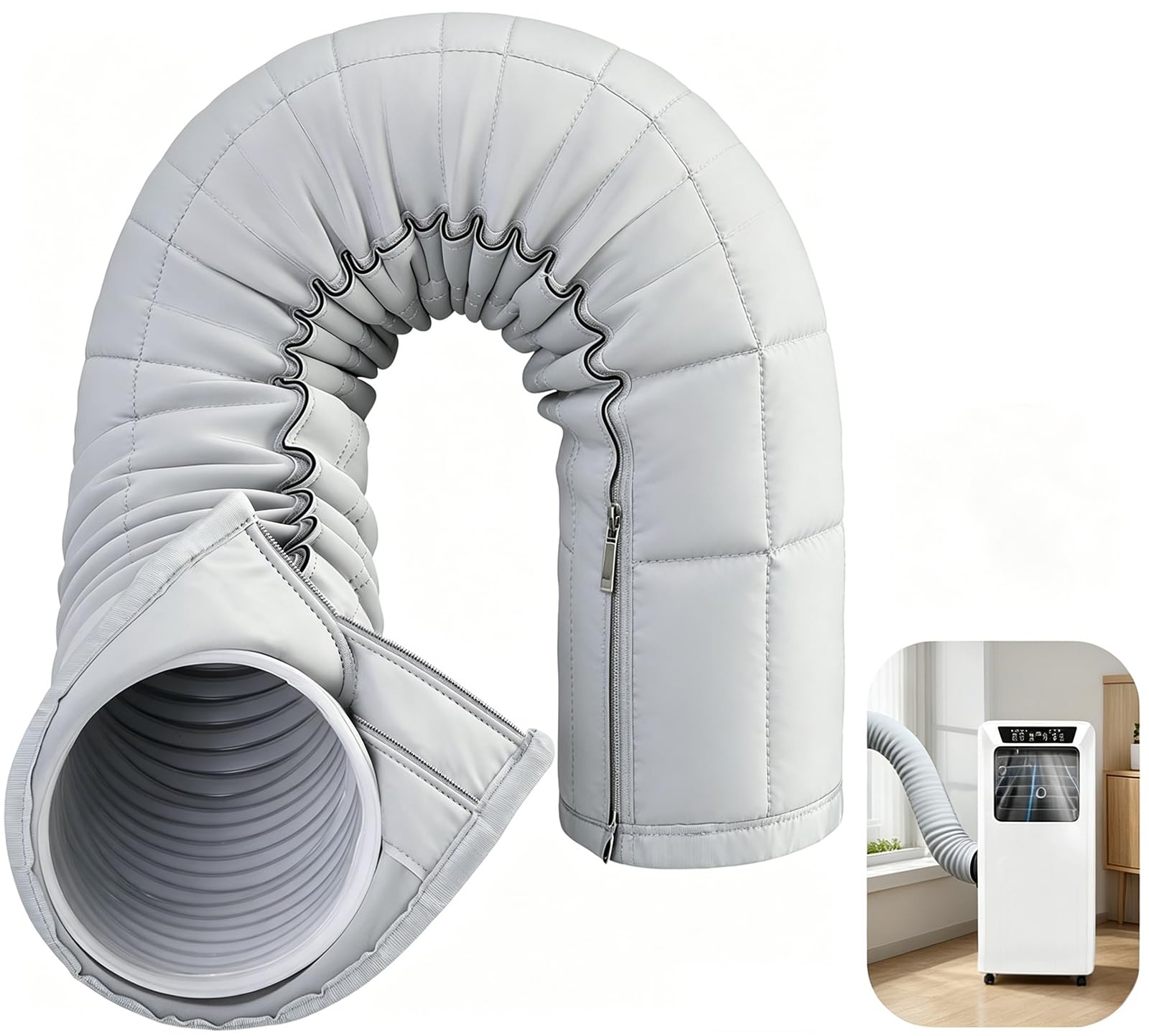 Air Conditioner Hose Insulation Cover, Portable Air Conditioner Hose Cover Wrap, Zipper Insulated AC Hose Sleeve for 5.1" & 5.9" Exhaust Hose