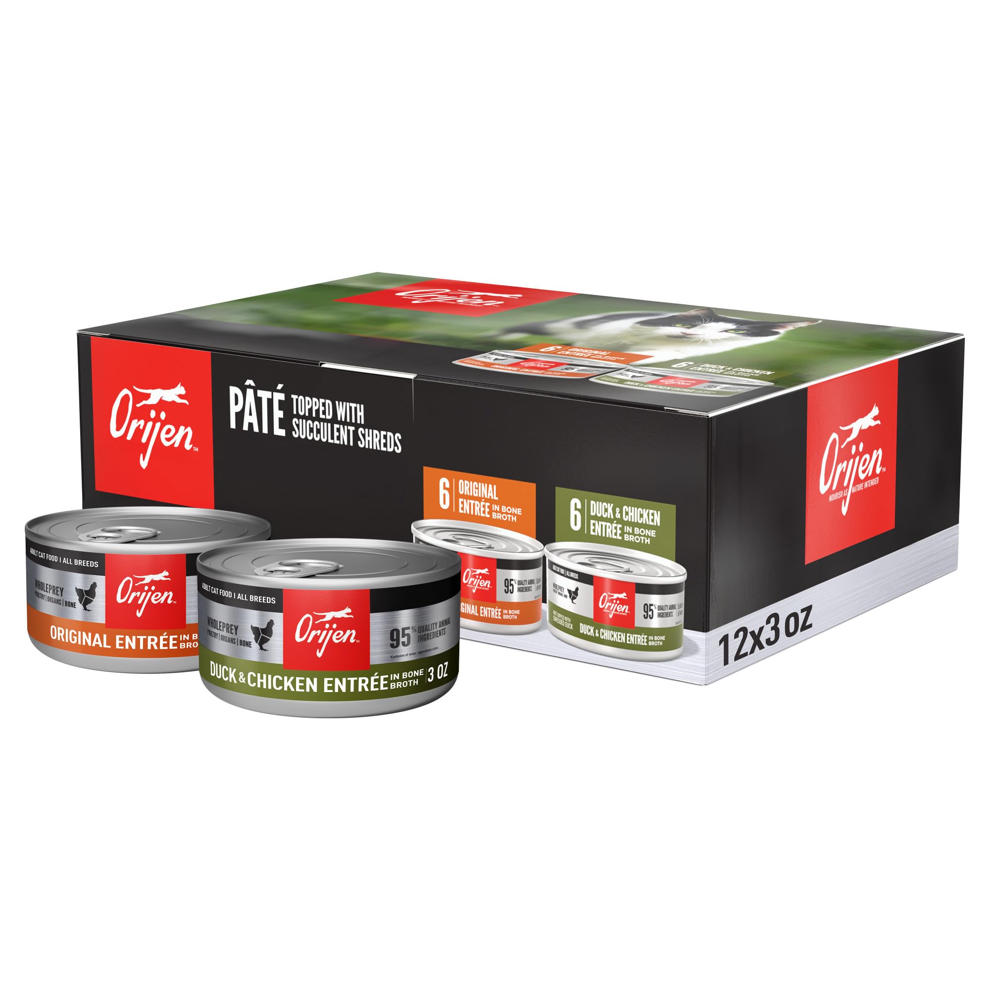 ORIJEN Premium Pate Wet Cat Food Variety Pack: Original + Duck & Chicken Recipes 3oz Cans (12 Count, 6 of Each)