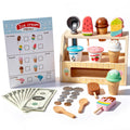 Brownroot Wooden Ice Cream Counter Toy Set, Pretend Play Food Shop with Play Money & Menu, Montessori Toddler Kitchen Accessories Educational Gift for Kids Boys Girls Ages 3+