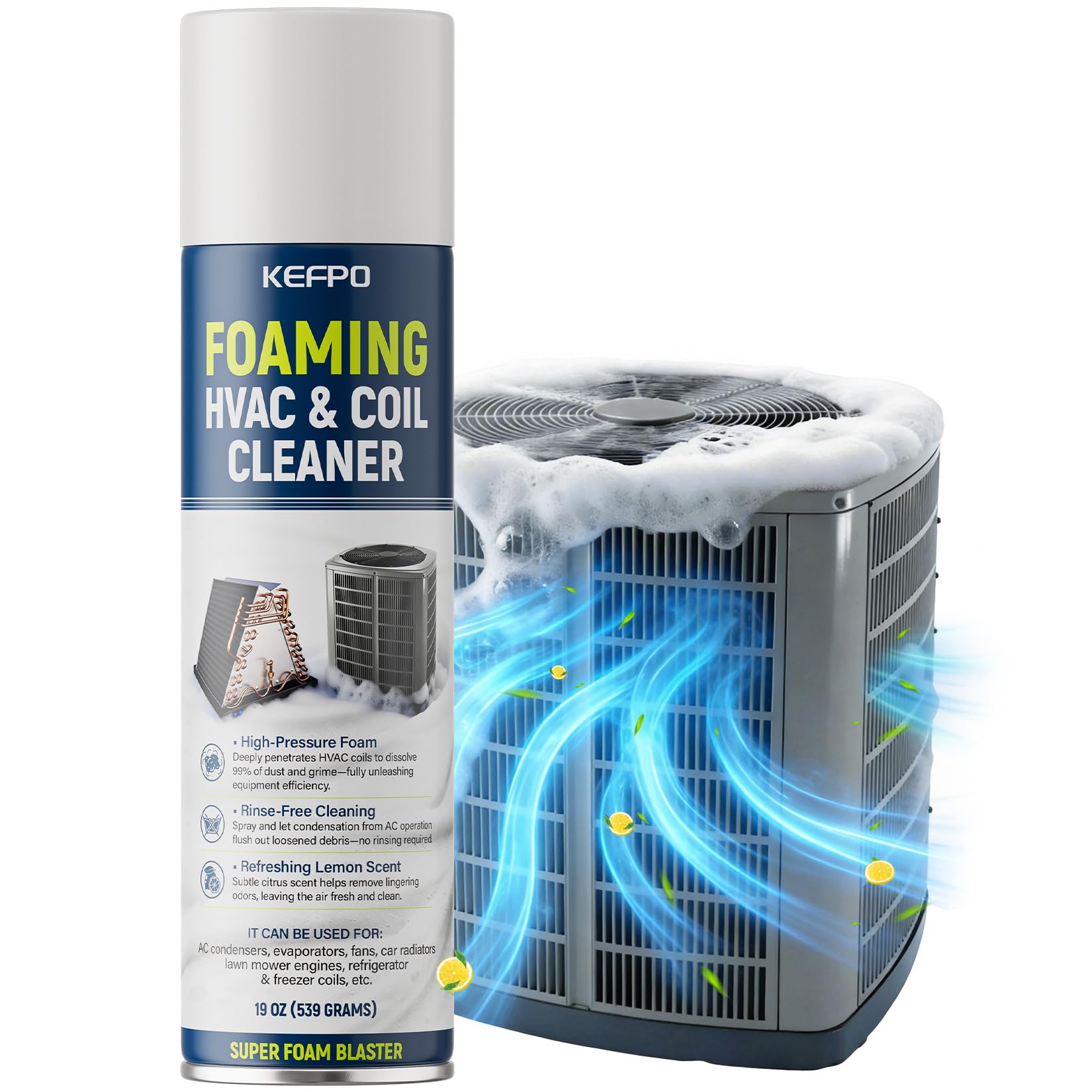 Foaming AC Coil Cleaner: Multi Purpose Foam Spray No Rinse Deep Clean Deodorizes Evaporator Condenser for Home AC HVAC Technicians DIY -19 oz