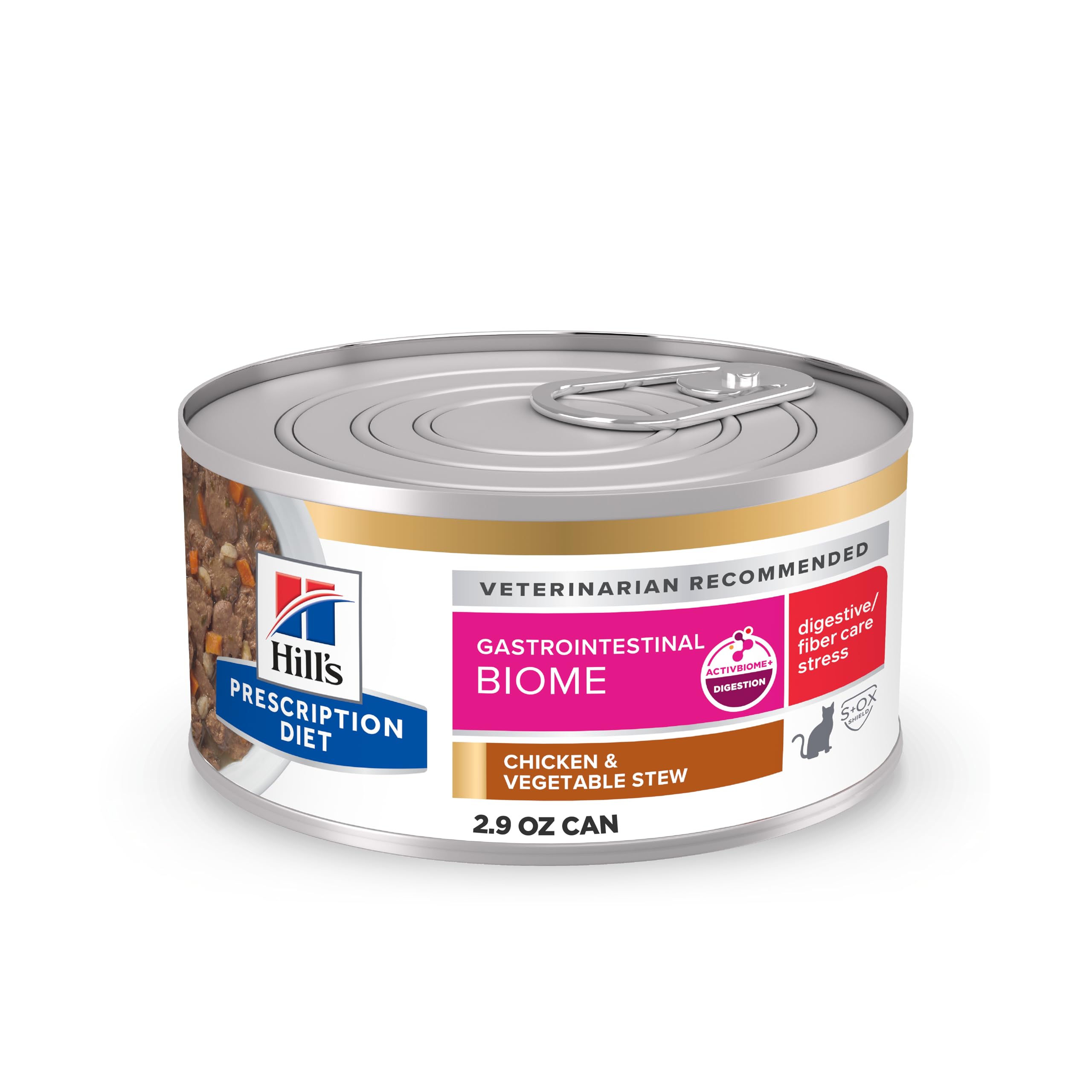 Hill's Prescription Diet Gastrointestinal Biome Stress Digestive/Fiber Care Wet Cat Food, Chicken & Vegetable Stew, 2.9 oz. Cans, 24-Pack